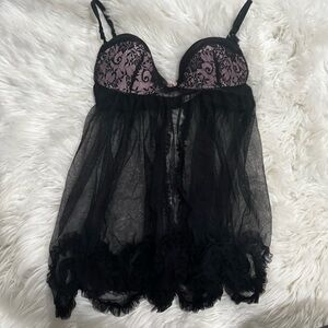 Jezebel balck/pink lace lingerie top size L